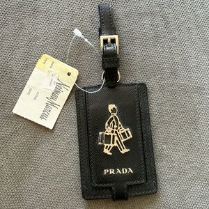 NWT Prada Black Leather Luggage Tag